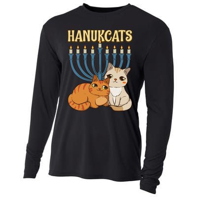 Hanukcats Hanukkah Jewish Cat Kawaiiorah Holiday Cooling Performance Long Sleeve Crew