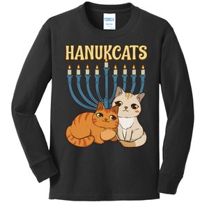 Hanukcats Hanukkah Jewish Cat Kawaiiorah Holiday Kids Long Sleeve Shirt