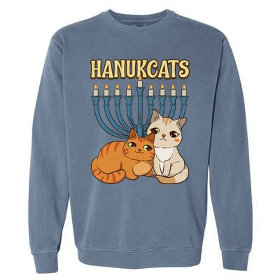 Hanukcats Hanukkah Jewish Cat Kawaiiorah Holiday Garment-Dyed Sweatshirt