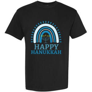 Happy Hanukkah Jewish Blue Rainbow Menorah Chanukah Garment-Dyed Heavyweight T-Shirt