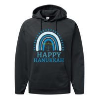 Happy Hanukkah Jewish Blue Rainbow Menorah Chanukah Performance Fleece Hoodie