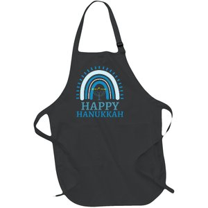 Happy Hanukkah Jewish Blue Rainbow Menorah Chanukah Full-Length Apron With Pockets