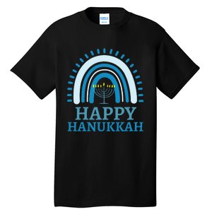 Happy Hanukkah Jewish Blue Rainbow Menorah Chanukah Tall T-Shirt