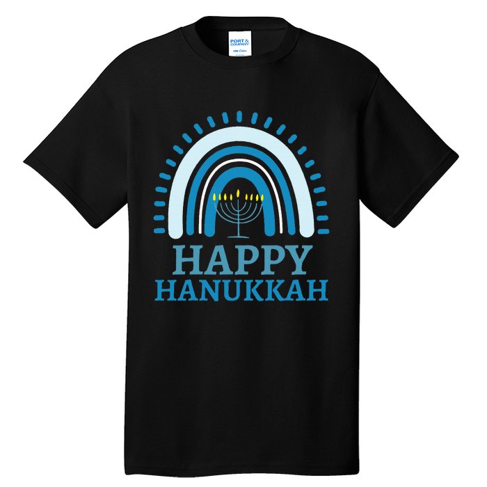 Happy Hanukkah Jewish Blue Rainbow Menorah Chanukah Tall T-Shirt