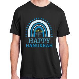 Happy Hanukkah Jewish Blue Rainbow Menorah Chanukah Adult ChromaSoft Performance T-Shirt