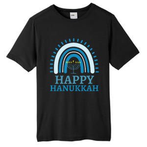 Happy Hanukkah Jewish Blue Rainbow Menorah Chanukah Tall Fusion ChromaSoft Performance T-Shirt