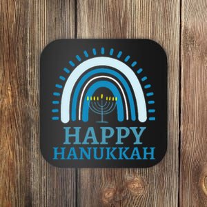 Happy Hanukkah Jewish Blue Rainbow Menorah Chanukah Coaster