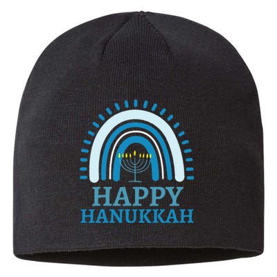 Happy Hanukkah Jewish Blue Rainbow Menorah Chanukah Sustainable Beanie