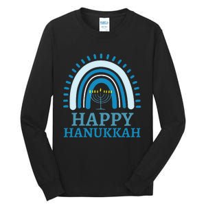 Happy Hanukkah Jewish Blue Rainbow Menorah Chanukah Tall Long Sleeve T-Shirt