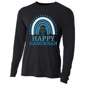 Happy Hanukkah Jewish Blue Rainbow Menorah Chanukah Cooling Performance Long Sleeve Crew