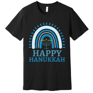 Happy Hanukkah Jewish Blue Rainbow Menorah Chanukah Premium T-Shirt