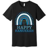 Happy Hanukkah Jewish Blue Rainbow Menorah Chanukah Premium T-Shirt