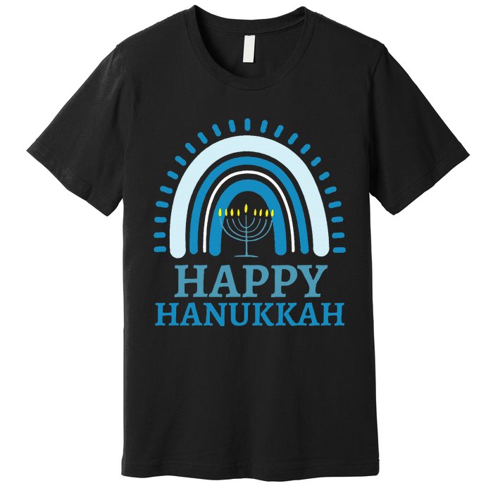 Happy Hanukkah Jewish Blue Rainbow Menorah Chanukah Premium T-Shirt