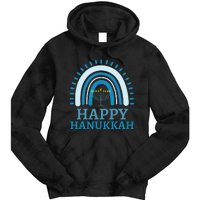 Happy Hanukkah Jewish Blue Rainbow Menorah Chanukah Tie Dye Hoodie