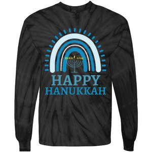 Happy Hanukkah Jewish Blue Rainbow Menorah Chanukah Tie-Dye Long Sleeve Shirt