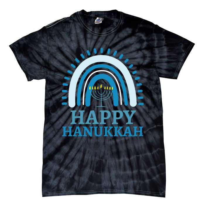 Happy Hanukkah Jewish Blue Rainbow Menorah Chanukah Tie-Dye T-Shirt