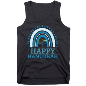 Happy Hanukkah Jewish Blue Rainbow Menorah Chanukah Tank Top