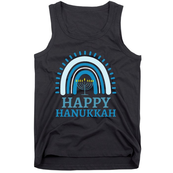 Happy Hanukkah Jewish Blue Rainbow Menorah Chanukah Tank Top