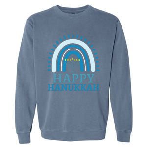 Happy Hanukkah Jewish Blue Rainbow Menorah Chanukah Garment-Dyed Sweatshirt