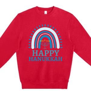 Happy Hanukkah Jewish Blue Rainbow Menorah Chanukah Premium Crewneck Sweatshirt