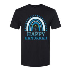 Happy Hanukkah Jewish Blue Rainbow Menorah Chanukah Softstyle CVC T-Shirt