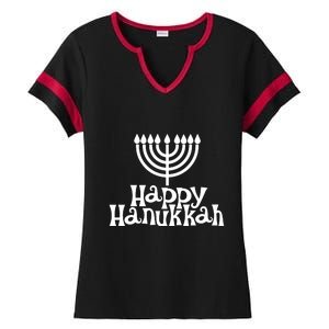 Happy Hanukkah Jewish Funny Ladies Halftime Notch Neck Tee