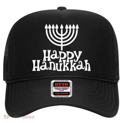 Happy Hanukkah Jewish Funny High Crown Mesh Back Trucker Hat