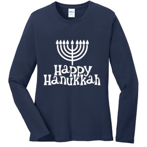 Happy Hanukkah Jewish Funny Ladies Long Sleeve Shirt