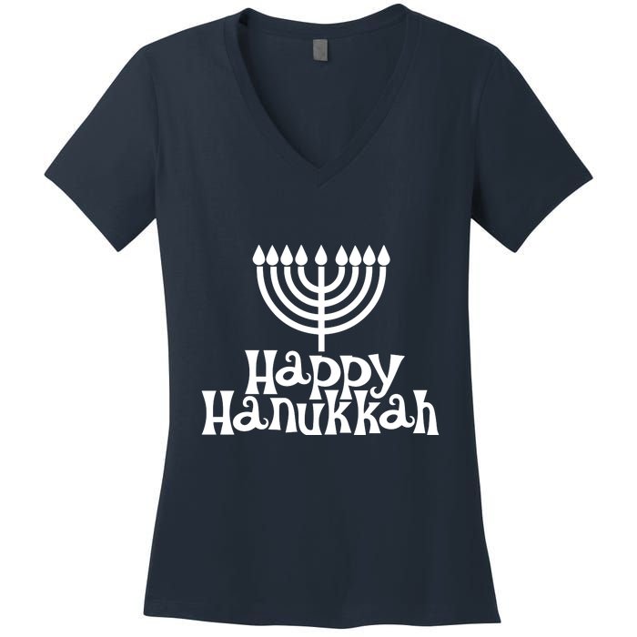 Happy Hanukkah Jewish Funny Women's V-Neck T-Shirt