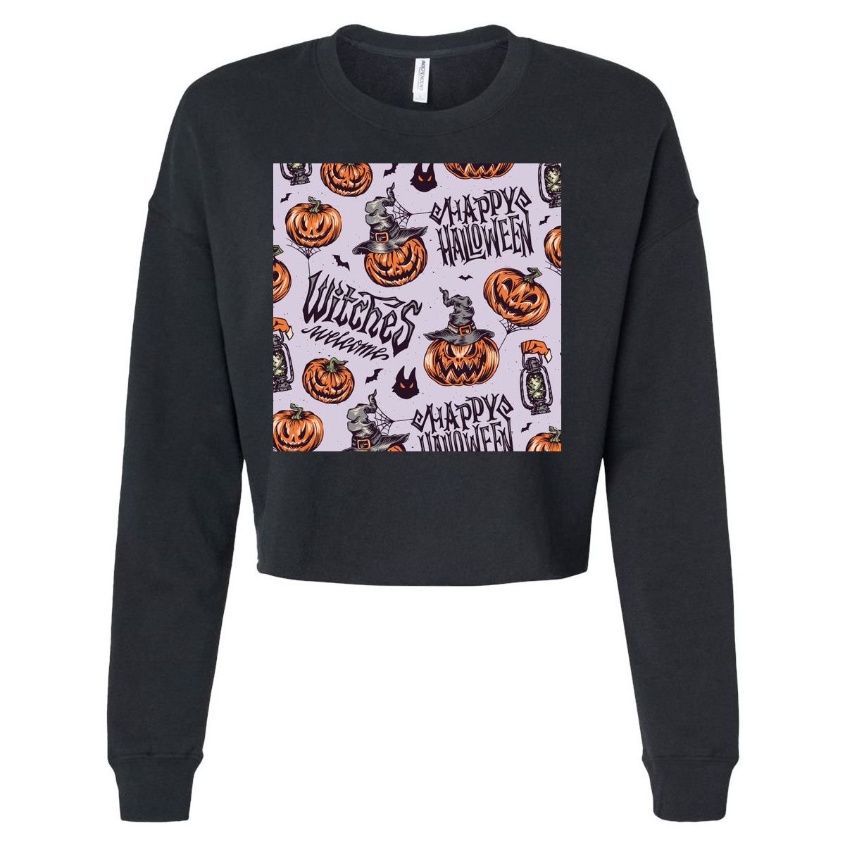 Happy Halloween Jack O Lantern Cropped Pullover Crew