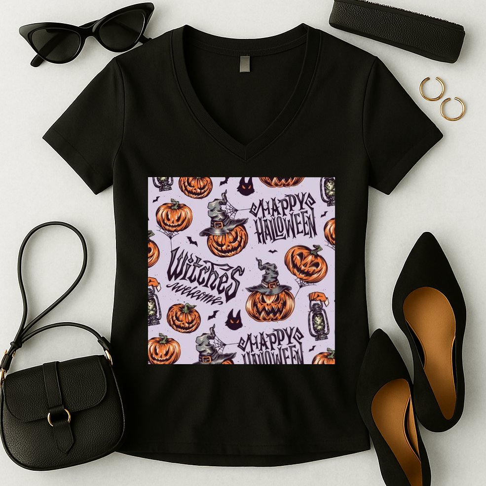 Happy Halloween Jack O Lantern Women's V-Neck T-Shirt
