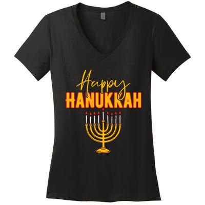 Happy Hanukkah Jewish Holiday Women's V-Neck T-Shirt