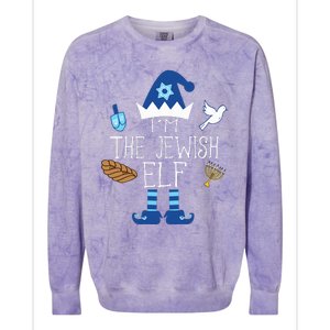 Happy Hanukkah Jewish Elf Family Group Christmas Pajama Gift Colorblast Crewneck Sweatshirt