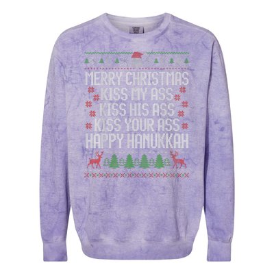 Happy Hanukkah Kiss My Ass His Ass Your Ass Merry Christmas Colorblast Crewneck Sweatshirt