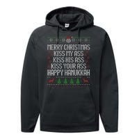 Happy Hanukkah Kiss My Ass His Ass Your Ass Merry Christmas Performance Fleece Hoodie