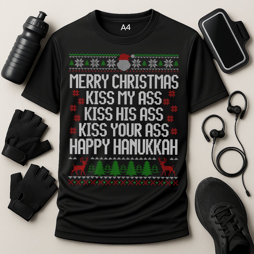 Happy Hanukkah Kiss My Ass His Ass Your Ass Merry Christmas Cooling Performance Crew T-Shirt