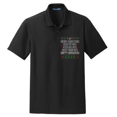 Happy Hanukkah Kiss My Ass His Ass Your Ass Merry Christmas Dry Zone Grid Polo