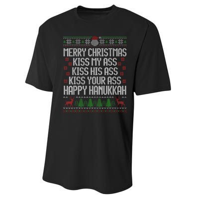 Happy Hanukkah Kiss My Ass His Ass Your Ass Merry Christmas Performance Sprint T-Shirt