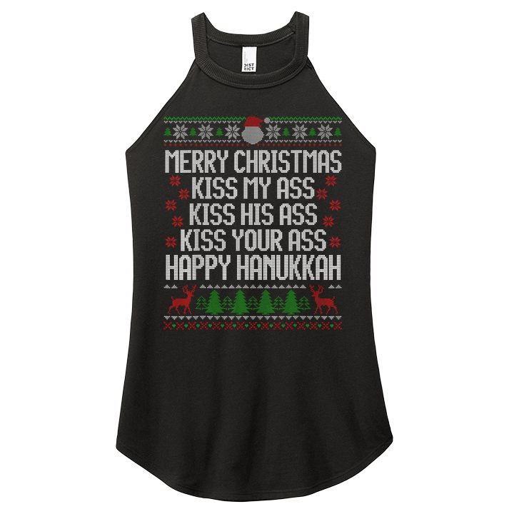 Happy Hanukkah Kiss My Ass His Ass Your Ass Merry Christmas Women's Perfect Tri Rocker Tank