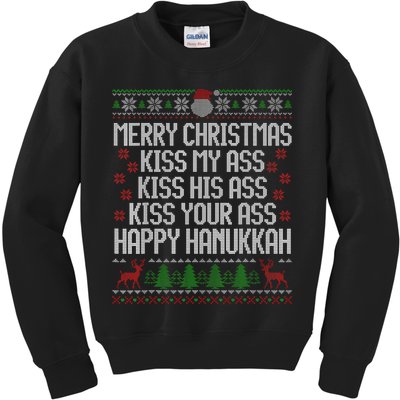 Happy Hanukkah Kiss My Ass His Ass Your Ass Merry Christmas Kids Sweatshirt