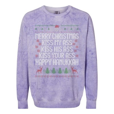 Happy Hanukkah Kiss My Ass His Ass Your Ass Merry Christmas Colorblast Crewneck Sweatshirt