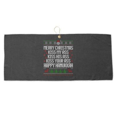 Happy Hanukkah Kiss My Ass His Ass Your Ass Merry Christmas Large Microfiber Waffle Golf Towel