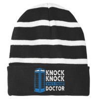 Hilarious Humor Knock Knock Doctor Funny Knock WhoS There Striped Beanie with Solid Band