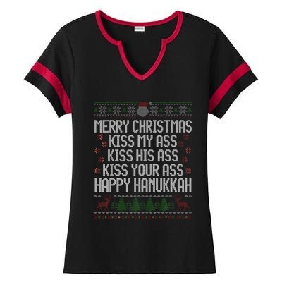 Happy Hanukkah Kiss My Ass His Ass Your Ass Ladies Halftime Notch Neck Tee