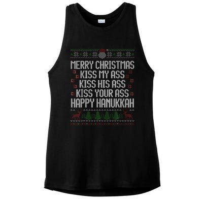 Happy Hanukkah Kiss My Ass His Ass Your Ass Ladies PosiCharge Tri-Blend Wicking Tank