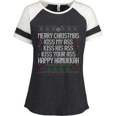 Happy Hanukkah Kiss My Ass His Ass Your Ass Enza Ladies Jersey Colorblock Tee