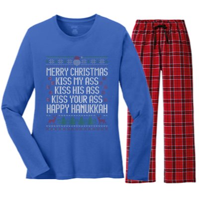 Happy Hanukkah Kiss My Ass His Ass Your Ass Women's Long Sleeve Flannel Pajama Set 