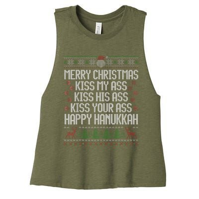 Happy Hanukkah Kiss My Ass His Ass Your Ass Women's Racerback Cropped Tank