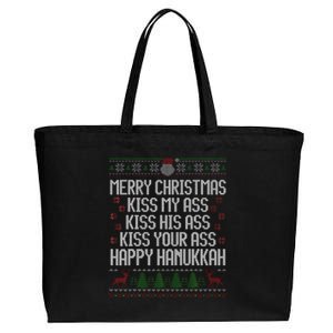 Happy Hanukkah Kiss My Ass His Ass Your Ass Merry Christmas Cotton Canvas Jumbo Tote