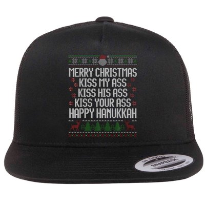 Happy Hanukkah Kiss My Ass His Ass Your Ass Merry Christmas Flat Bill Trucker Hat